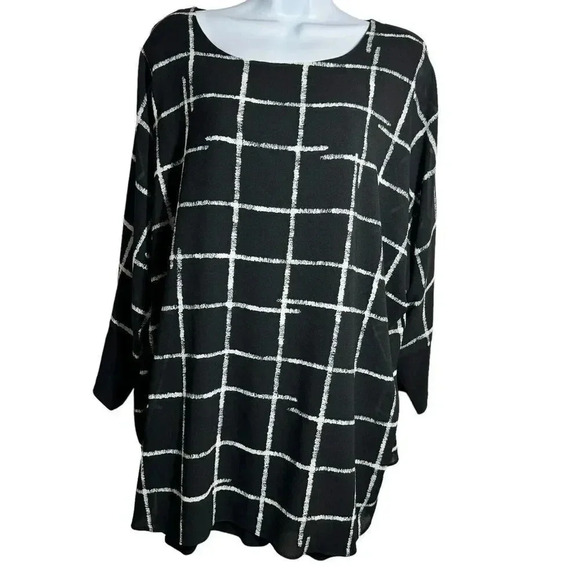 SYMPLI black & white semi-sheer Georgette tunic top dolman sleeve size 14 - Picture 1 of 8